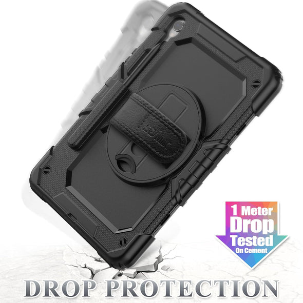 SEYMAC Stock Case for Samsung Galaxy Tab S10 FE / S9 / S9 FE 5G Tablet Case Protective with Screen Protector, Pencil Holder, 360 Rotate Stand, Hand Strap, Shoulder Strap, Black1