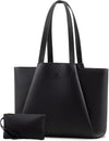 LOVEVOOK Laptop Tote for Women - 15.6 Inch Leather Laptop Bag with Clutch, Large Capacity Office Purse Computer Briefcase for Casual Business Travel, Black