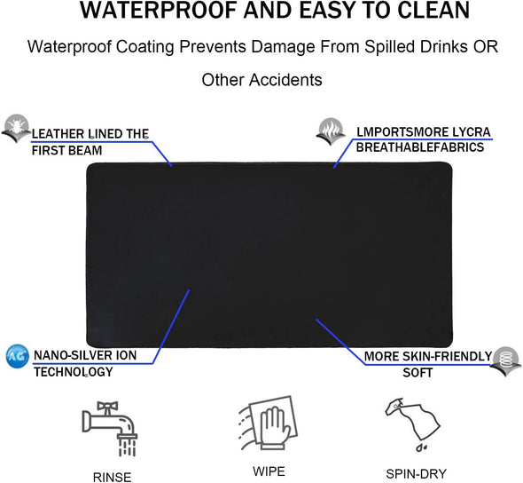 TEDNETGO Large Gaming Mouse Pad, Waterproof Extra Large Big Mouse Pad with Stitched Edge, XXL Non-Slip Black Computer Long Mousepad Desk Mat for Gamer, Office & Home, Black