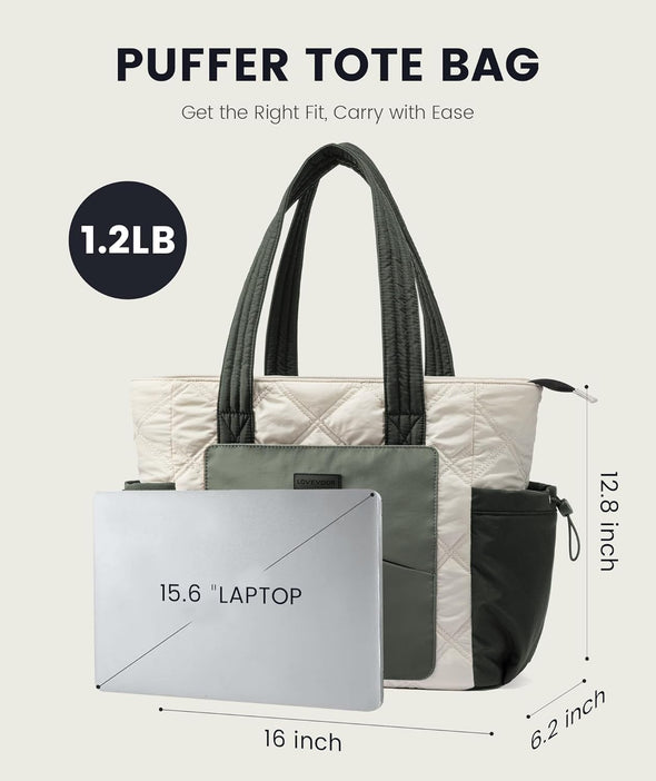 LOVEVOOK Tote Bag for Women, Puffer Bag and Work Bags with Zipper for Travel, Daily, School, Quilted Nurse Shoulder, 2Pcs