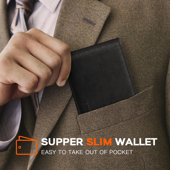 RUNBOX Wallet for Men,Mens Wallet,Slim Leather Bifold,Rfid Blocking 8 Slots Gift Box