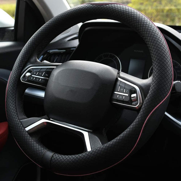 Microfiber Leather Steering Wheel Cover Anti-Slip Matte Finish Auto Car Wheel Cover Universal 15 Inch Wheel Cover for Car Embossing Pattern (Pink Line)