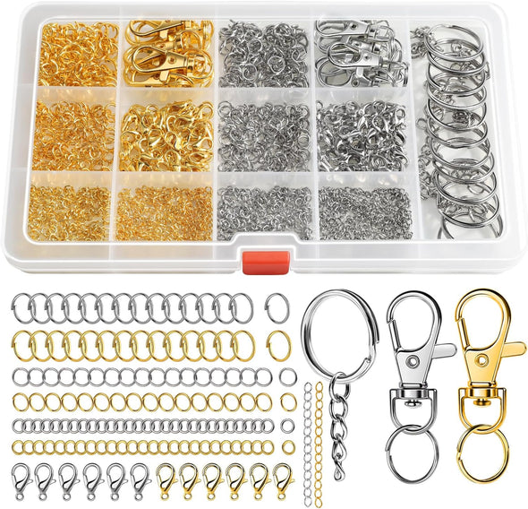 LEOBRO Jump Rings, 968Pcs Keychain Making Kit, Keychain Clip and Key Ring, Key Chain Rings, Lobster Claw Clasps for Keychains, Charm Bracelet Jewelry
