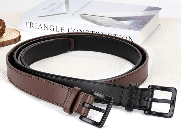 XZQTIVE Men’S Metal Free Belt Hypoallergenic Leather Belts for Jeans Dress Nickle Free TSA Belt with Black Buckle