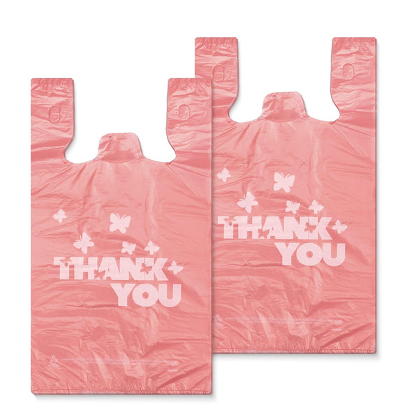 PINK Thank You Bags, 100PCS T Shirt Bags, to Go Bags,Grocery Bags, Reusable and Disposable,Perfect for Small Business,Take Out,Retails,11 Inchx6 Inchx21 Inch(100),Large