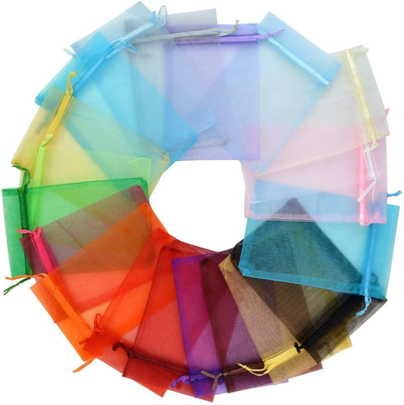 50Pcs Organza Bags-Mix Color 3.54''X4.33''(9X11Cm) Satin Drawstring Organza Pouch Wedding Party Favor Gift Bag Jewelry Watch Bags