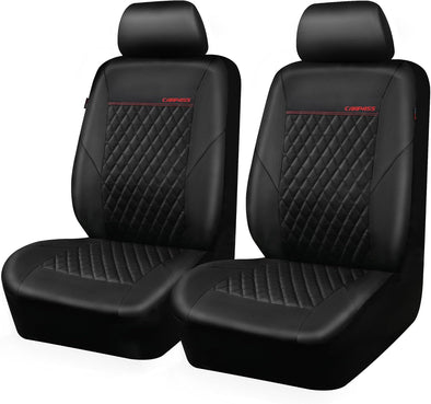 CAR PASS Quilting Leather Seat Cover Two Front Seats Only, Universal Fit Automotive Front Seat Covers Waterproof Deluxe PU Premium Vinyl Luxury for Cars Sedan Van SUV Airbag Compatible 2 Pieces,Black