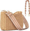Herald Small Handmade Straw Pocketbook Crossbody Bag for Women, Summer Chic Woven Handbag Shoulder Purse with Chain