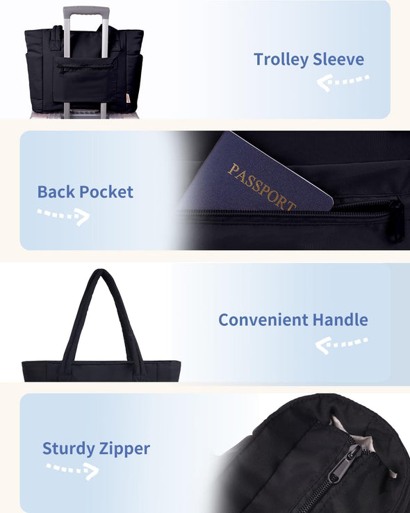 Wandering Nature Puffer Tote Bag with Cup Holder & Laptop Compartment & Trolley Sleeve for Travel, Work, Nurse, Women