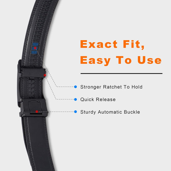 VATAN Men'S Belt Leather Ratchet Belt for Men Dress Casual Every Day with Adjustable Buckle, Trim to Fit
