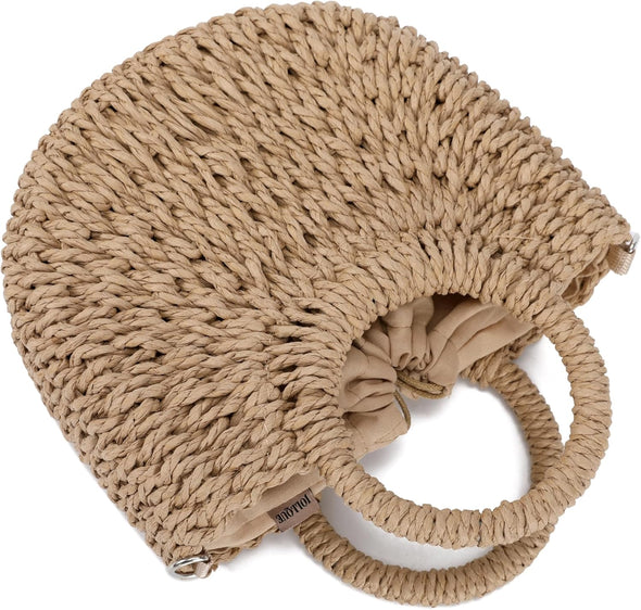 JOLLQUE Straw Beach Bag for Women, Summer Handwoven Tote Bags Purse with Tassel,Top Handle Straw Handbag Clutch