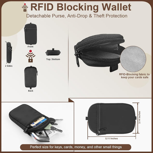 Clip and Go Strap for Phone with Wallet Crossbody (Detachable RFID Blocking Wallet) - Adjustable Phone Strap W/Soft Silicone Pad, Universal Phone Lanyard with 360° Rotatable Tether Tabs for All Phones