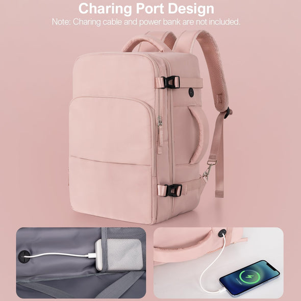 Travel Backpack for Women, Flight Approved Carry on Backpack with USB Charging Hole, Lightweight Travel Bag, Waterproof Causal Bookbag for College, Travel, Work