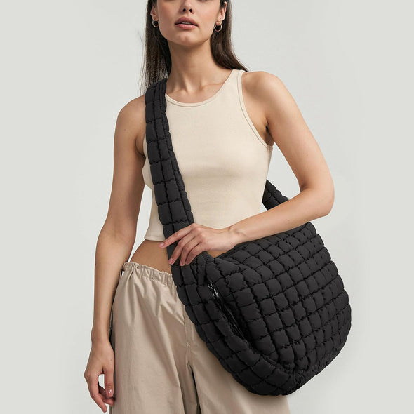 Juoxeepy Quilted Tote Bag Large Carryall Puffer Shoulder Bag Lightweight Padding Hobo Bag