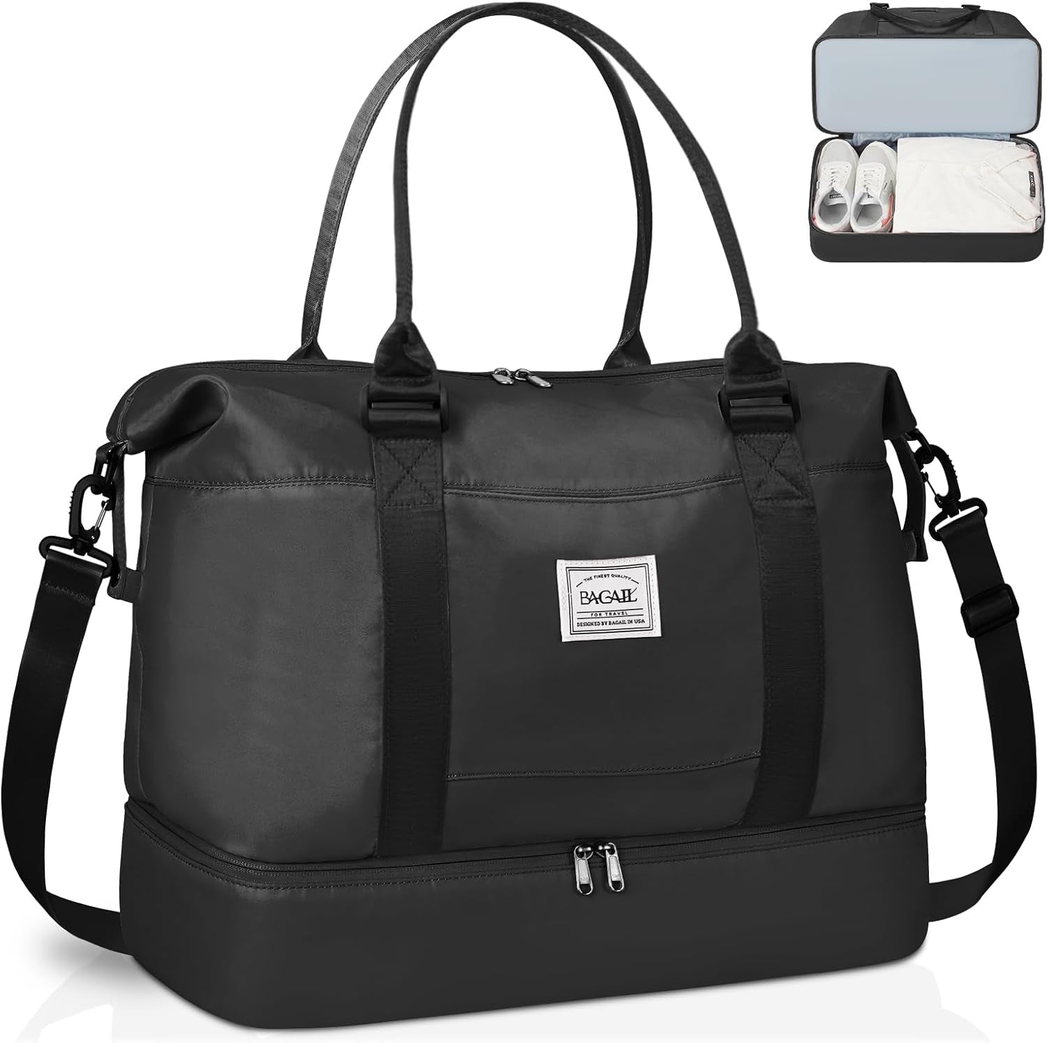 bagail travel luggage duffel bag lightweight for sports gym vacation Travel Duffel Bag, Weekender Bags for Women, Overnight Gym Carry On Tote Bag with Wet Pocket,, B-Black · Travel Bag Upgraded