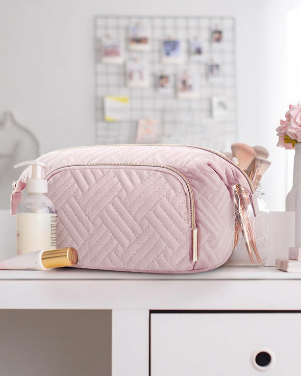 BAGSMART Travel Makeup Bag, Cosmetic Bag Make up Organizer Case,Large Wide-Open Pouch for Women Purse for Toiletries Accessories Brushes