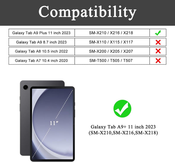 Soke Case for Samsung Galaxy Tab A9 plus 2023, with Built-In Screen Protector and Kickstand, Rugged Full Body Protective Cover for Galaxy Tab A9+ 11 Inch Tablet [Sm-X210/X216/X218],Black