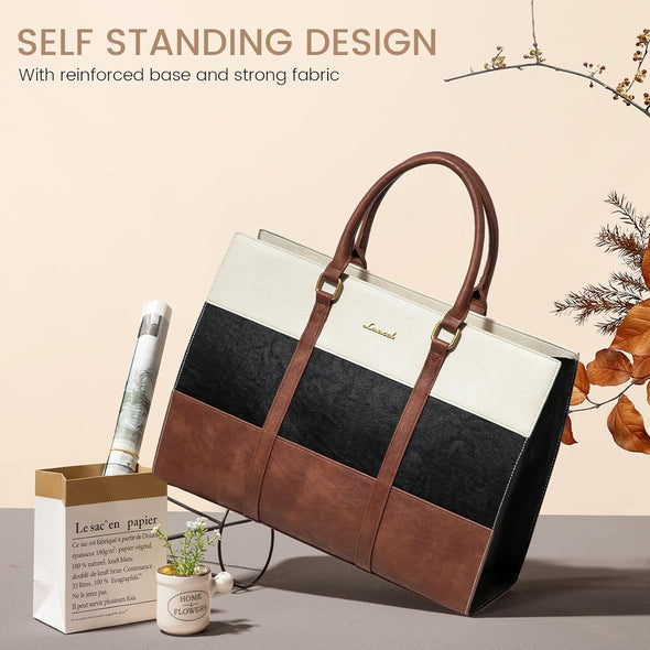 LOVEVOOK Laptop Bag for Women, 15.6 Inch Work Bags for Women, Vintage Leather Laptop Tote Bag, Waterproof Computer Bags with Clutch Purse, Large Capacity Briefcase, Business Office Handbag for Work