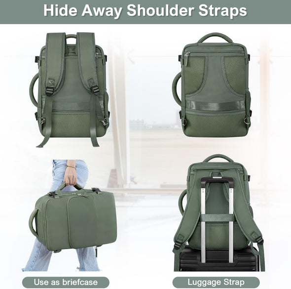 Personal Item Backpack, Carry on Travel Backpack with Multi-Pockets, Waterproof Casual College 16Inch Laptop Backpack for Men Women, Army Green