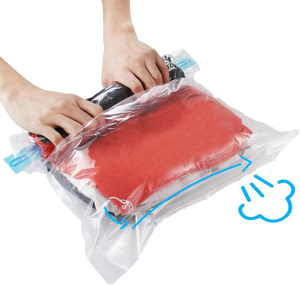 10Pack Travel Space Saver Bags (4 X S, 3 X L, 3 Xl), Reusable KFYM Vacuum Travel Storage Bag, Saves 75% of Storage Space, Roll-Up Compression, No Need for Vacuum Machine or Pump