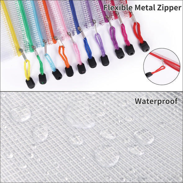 EOOUT 20Pcs Mesh Zipper Pouch, Waterproof Zipper Bags, 8 Sizes Plastic Travel Pouch, 10 Colors, Multipurpose for Board Game, Travel Storage, School Supplies, Office Appliances, Home Organize