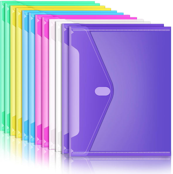 Sooez 12 Pack Plastic Envelopes Poly Envelopes, Heavyduty File Folders, Clear Folders with Pockets, Folders for Documents Letter A4 Size, Filing Folders, Travel Bags, Office School Paper Storage