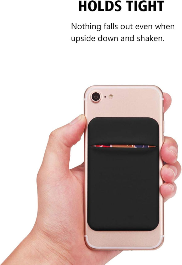 Cell Phone Pocket Self Adhesive Card Holder Stick on Wallet Sleeve with Adhesive ID Credit Card ATM Card Holder for Iphone Android 2 PACK BLACK
