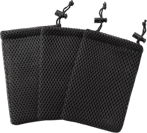 Uxcell Nylon Mesh Drawstring Bag, 5 X 3.5 Inch Small Storage Pouch String Bags for Mini Stuff MP3 Charger Earphone Key, 3Pcs Travel Kit Organizer for Lipstick Cosmetic Jewelry, Black
