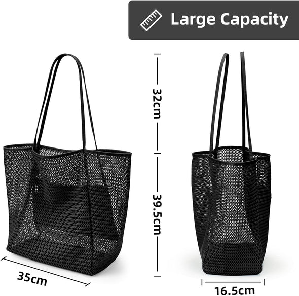 KALIDI Beachnylon Mesh Tote Bag, Casual Tote Bag Hobo Women Foldable MAX 23L Shoulder Bag for Beach Picnic Vacation