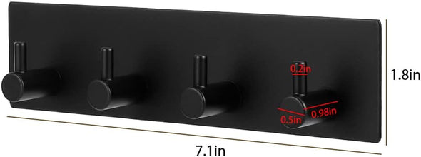 Picowe Key Holder for Wall Decorative, Adhesive Stainless Steel Key Hooks, Key Hanger Key Organizer for Wall, Towel Hook Coat Hanger for Entryway Hallway Kitchen(Four Rows,Black 1PCS)