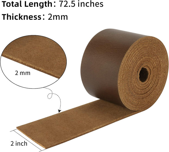 Ringsun 2 Inches Wide Flat Leather Straps for Crafts, Full Grain Leather Strips for Crafts, Tooling (2Mm Thick 72.5 Inches Long Dark Brown)