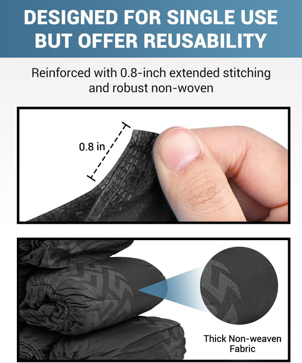 X-Large 100 Count Shoe Covers Disposable Non-Slip, Premium Cloth Boot Covers, Slip-Resistant, Durable, Breathable, Non-Toxic, Recyclable, Stretchable Fits up to Size 13 US Men - Black