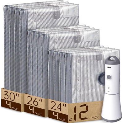 12 Pack Vacuum Bags for Travel with Rechargeable Air Pump, Carry-On Size Vacuum Seal Bags for Luggage and Suitcase Compression, Space Saver for Clothes and Clothing Travel