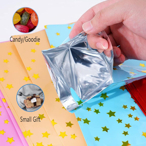 HABILE 48 Pieces of Thicker Gift Bags with Handles, Plastic Party Candy Bags with Sparkling Stars, Suitable for All Kinds of Holiday Parties