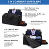 Garment Bags for Travel Large Suit Bag for Men Carry on Garment Bag Convertible Garment Duffle Bag with Shoes Compartment,2 in 1 Hanging Dress Suitcase Suit Travel Bags,Black