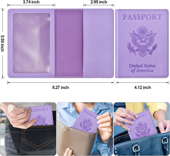 Passport and Vaccine Card Holder Cover Combo, Passport Case /Wallet with Vaccine Card Slot for Women and Men(Al-Purple)