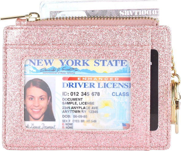 Woogwin Slim RFID Credit Card Holder for Women Mini Front Pocket Wallet Purse with Keychain