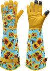 DLY Gardening Gloves for Women, Rose Gloves Gardening Thorn Proof, Long Garden Gloves for Women, Breathable Cowhide Leather Gauntlet (Medium, Blue)