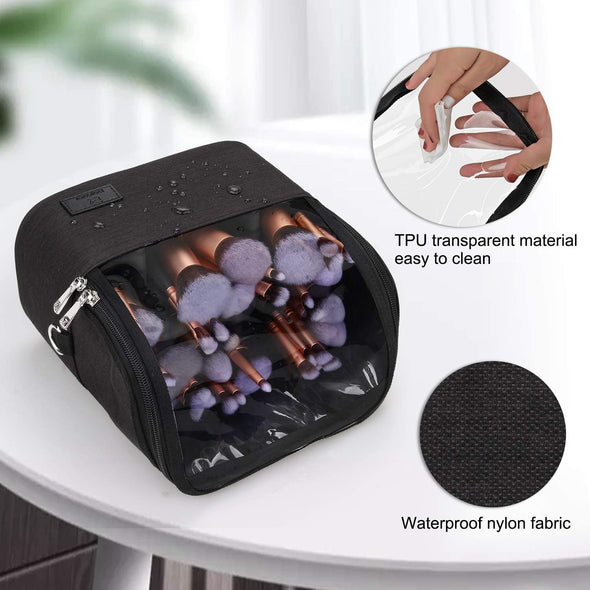 Makeup Brush Case Stand-Up Makeup Cup Travel Professional Cosmetic Bag Artist Storage Bag Large Makeup Brush Bag with Adjustable Divider (Large, Black)