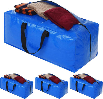 4 Pack Heavy Duty Extra Large Moving Bags Storage Tote - Strong Handles& Backpack Straps - Space Saving Storage Bags Alternative to Moving Boxes and Bins,Compatible with Ikea Frakta Cart, Blue