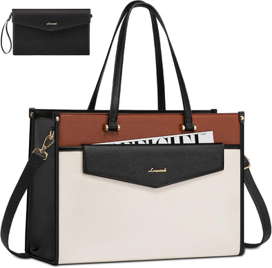 LOVEVOOK Laptop Bag for Women, 15.6'' Laptop Tote Purse 2-In-1 Professional Work Bag Business Briefcase with Clutch Purse, Waterproof Leather Computer Handbag for Teacher Office Travel