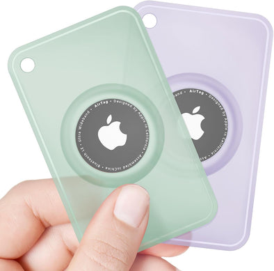 2 Pack Ultra Thin Card Case for for Airtag Wallet Holder, Airtag Card Holder for Purse, Handbag, Backpack Wallet (Clear Green/Clear Purple)