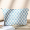 2 Pieces Makeup Bag Large Checkered Cosmetic Bag Capacity Canvas Mix Travel Toiletry Bag Organizer Cute Makeup Brushes Aesthetic Accessories Storage Bag for Women, Checkered Mix Blue