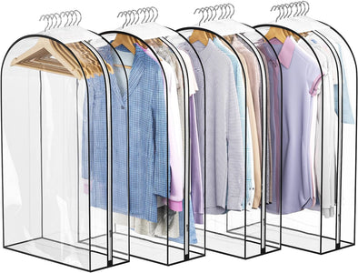 Clear Garment Bags for Hanging Clothes 10” Gusseted, Suit Bags for Closet Storage, Hanging Plastic Clothes Cover for Coat, Dress, Fur, Shirt, 4 Pack, 40” Long