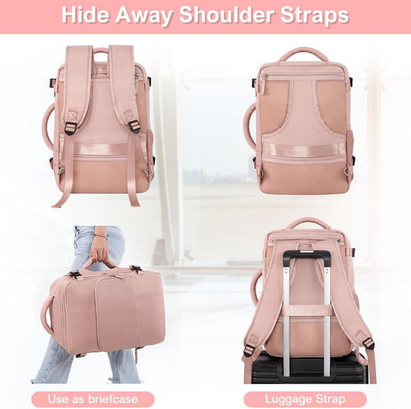 Travel Backpack for Women, Flight Approved Carry on Backpack with USB Charging Hole, Lightweight Travel Bag, Waterproof Causal Bookbag for College, Travel, Work