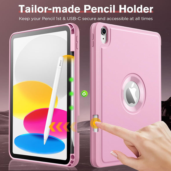 Moko for Ipad (A16) 11Th Generation 2025 11-Inch/10Th Generation 10Th 2022 10.9 Inch Case with Pencil Holder, Smart Trifold Protective Ipad Case with Soft TPU Back Stand Cover, Auto Wake/Sleep, Pink