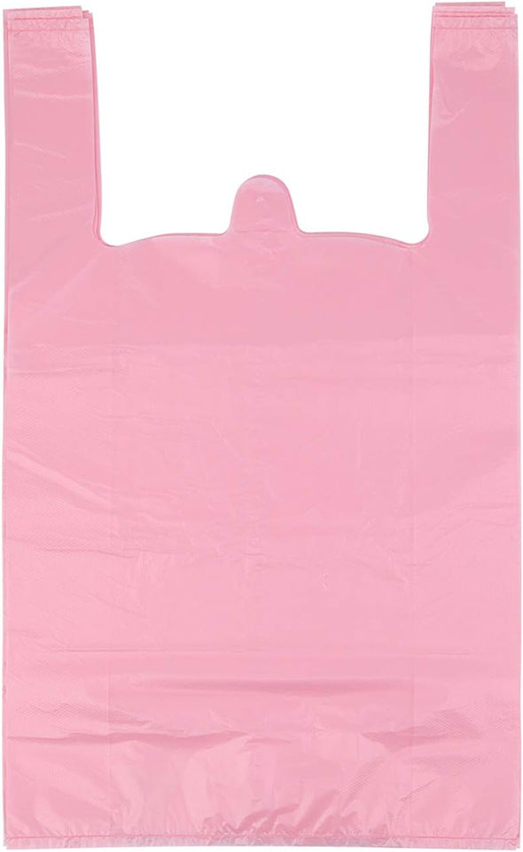Lazyme T Shirt Bags, Pink Plastic Bags with Handles for Grocery and Retail, Bolsas De Plastico Para Negocio, 12X20 Inches (50 Pcs)