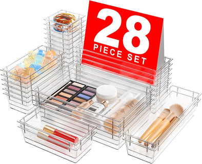 A-Lugei 【Crystal Design】 Clear Desk Drawer Organizer,【Military Grade】 Acrylic Makeup Organizer, Bathroom Organizers and Storage, Drawer Divider for Office Kitchen Bedroom Vanity Jewelry Pantry Garage