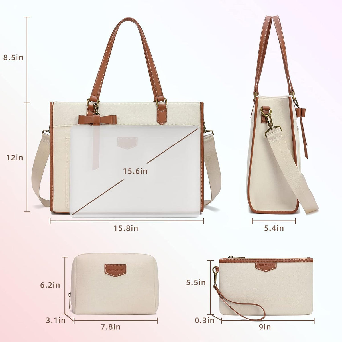 Keyli 3-Piece Laptop Tote Bag Set – Kinzd