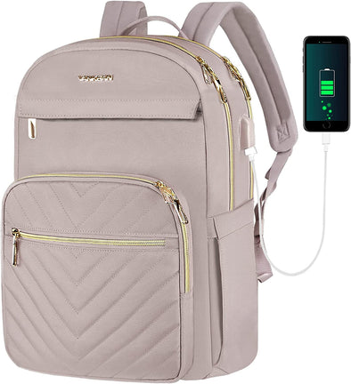 VANKEAN 15.6 Inch Laptop Backpack for Women Work Bag Fashion with USB Port, Waterproof Stylish Travel Bags Casual Daypacks for College, Business, Light Dusty Pink
